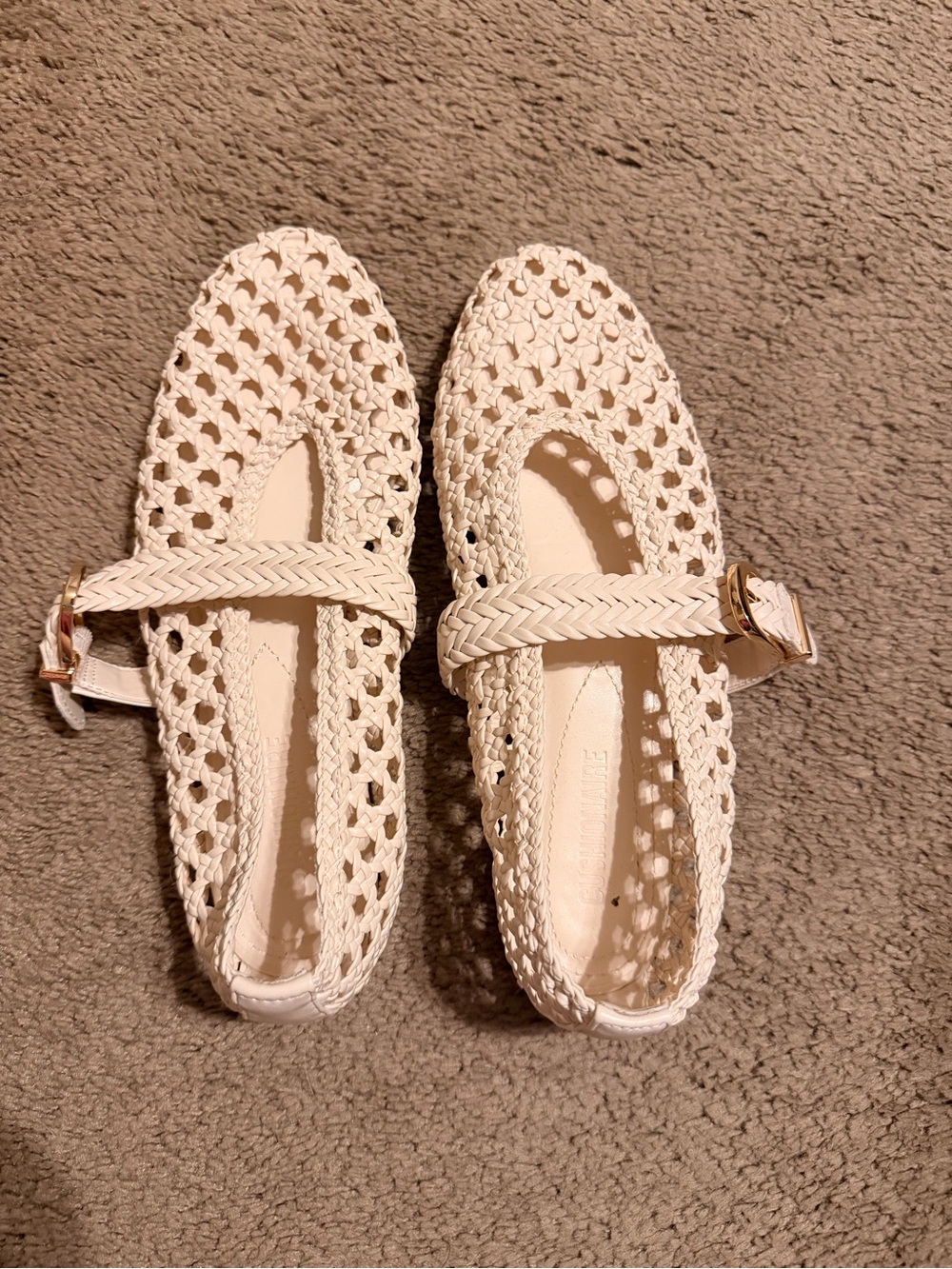 Woven Mary Jane Flats in Cream